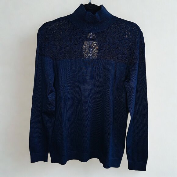 Lafayette 148 New York Silk Sweater Lace Keyhole Turtleneck Knit Top - Picture 2 of 15